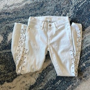 White Lace Up Denim Jeggings